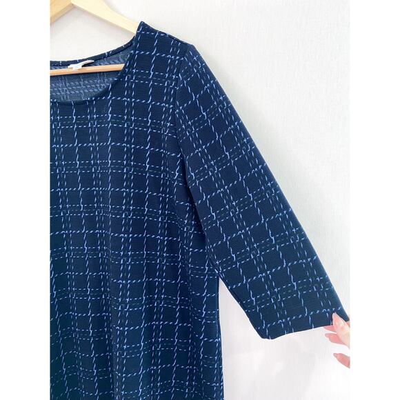 J. Jill Women's Navy Textured Shift Dress sz Large Petite 3/4 Sleeve Ribbed - Picture 5 of 8
